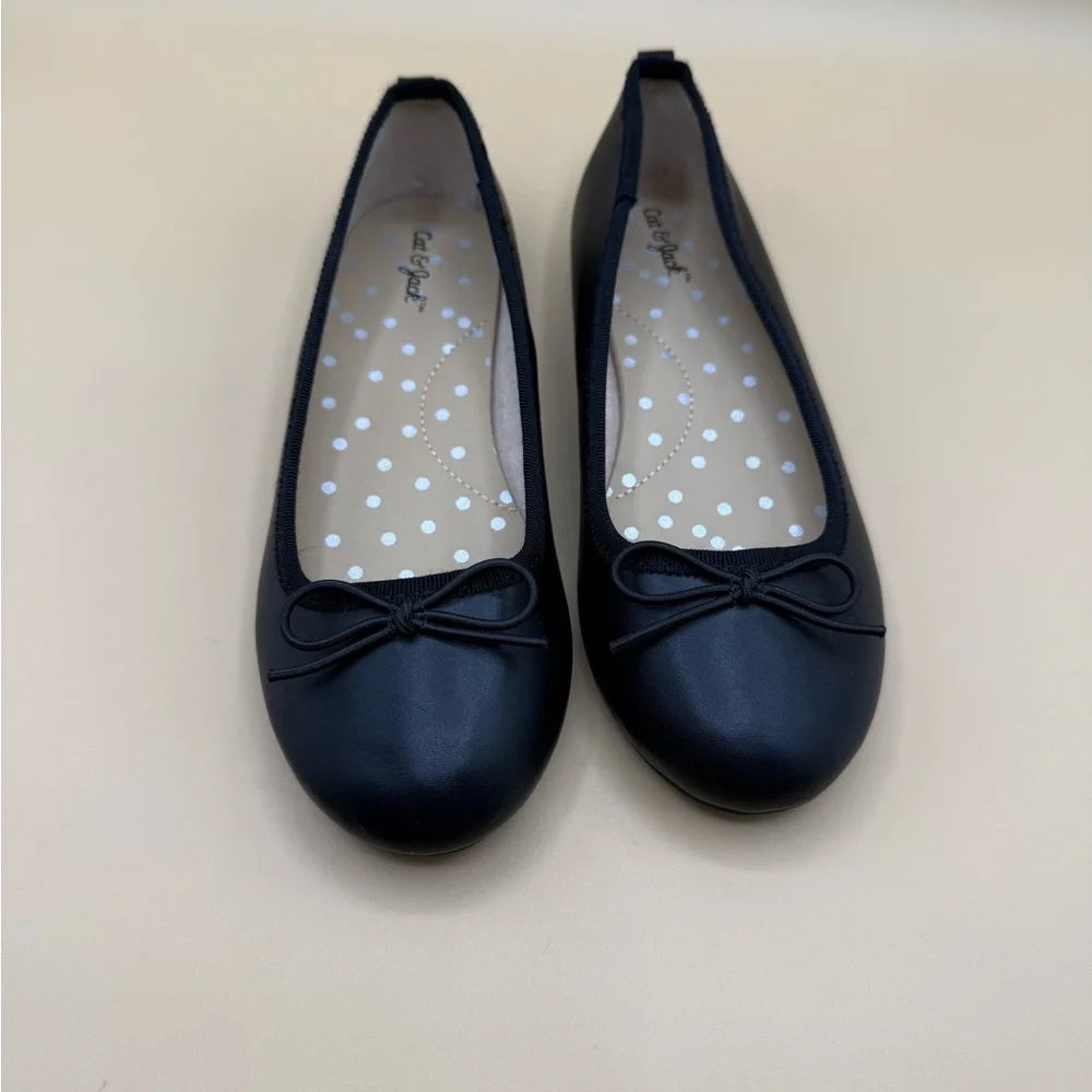 Cat & Jack Girls Black Ballet Flats Size‎ 13 Kids School Uniform Shoes Bow